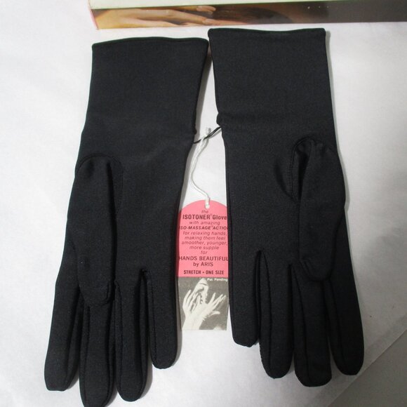 Vintage New NOS Womens Black Fabric Isotoner Gloves by Aris Stretch One-… - Picture 3 of 6